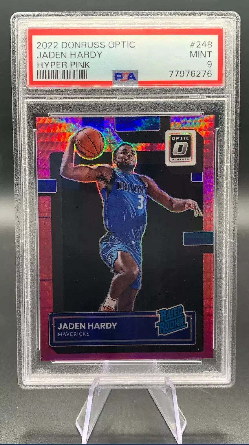 2022-23 Jaden Hardy RC #248 Donruss Optic Hyper Pink Prizm Rated Rookie PSA 9