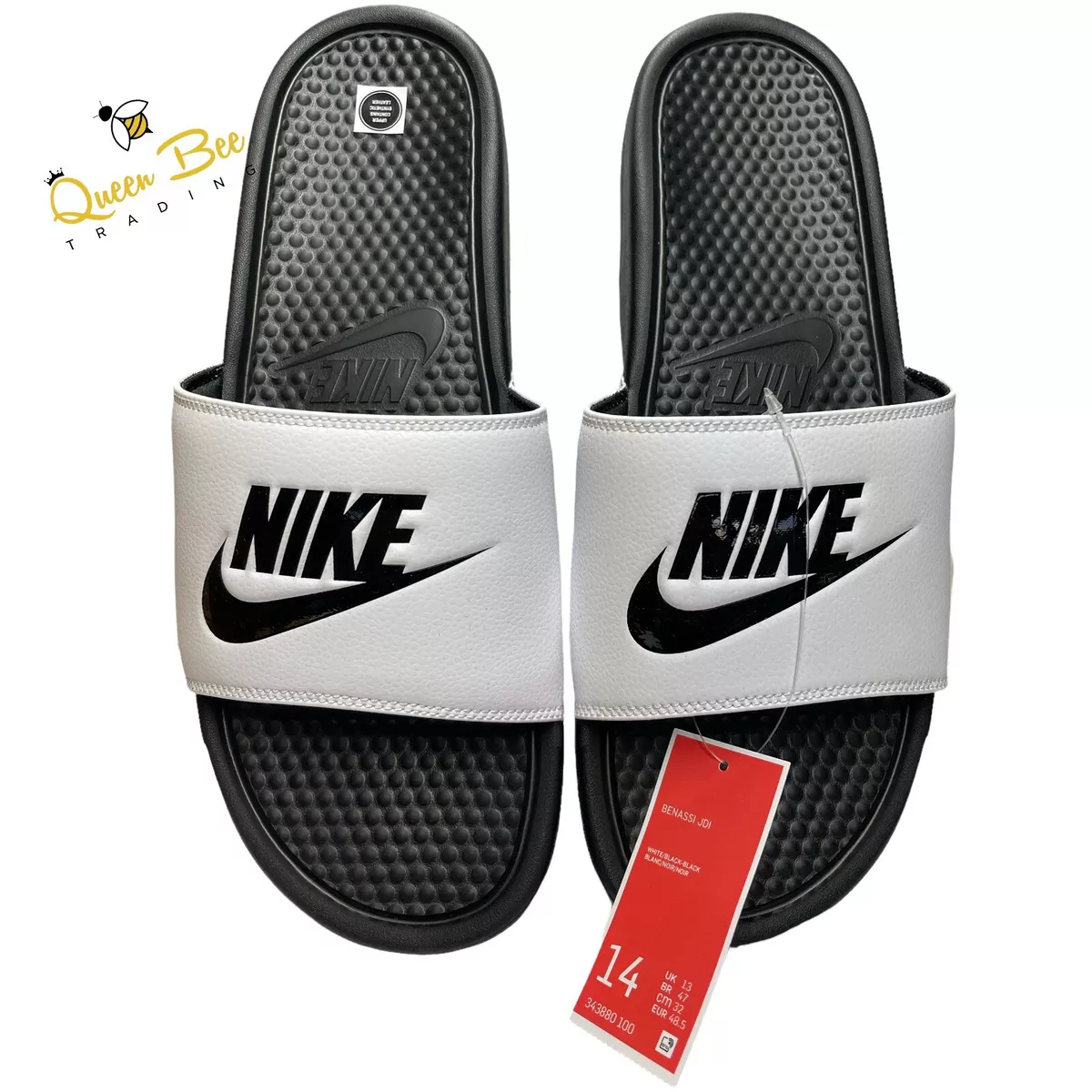 Nike Benassi JDI Mens Slide Sandals White Black Size 14