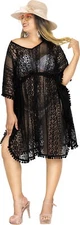 LA LEELA Women's Relaxed Fit Caftan Midi Casual Sundress M-L Black, Solid