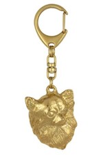 Chihuahua long-haired - Gilded key ring with dog, handbag decoration, luxury acc