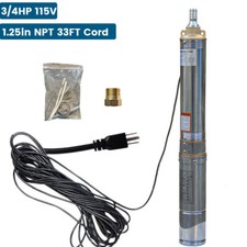 3/4 HP Deep Well Submersible Pump, 3" , 110V, 13 GPM, 247 ft MAX,60Hz,33FT Cord