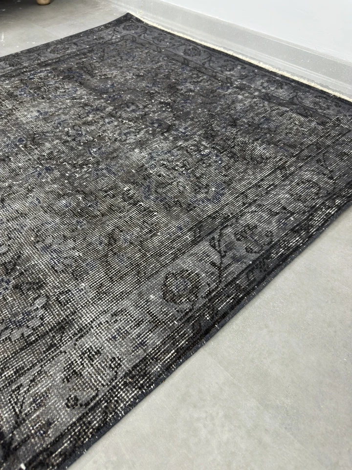 4x7 Oushak Black Rug, Dark Academia, Vintage Turkish Rug, Handmade Area Rug - Image 3 of 4
