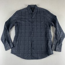 ALFANI BUTTON UP SHIRT MENS LARGE DARK BLUE CHECK LONG SLEEVE COTTON