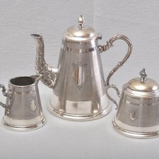 WMF Silver Plated Historicism Coffee Pot, Sugar Bowl, Creamer