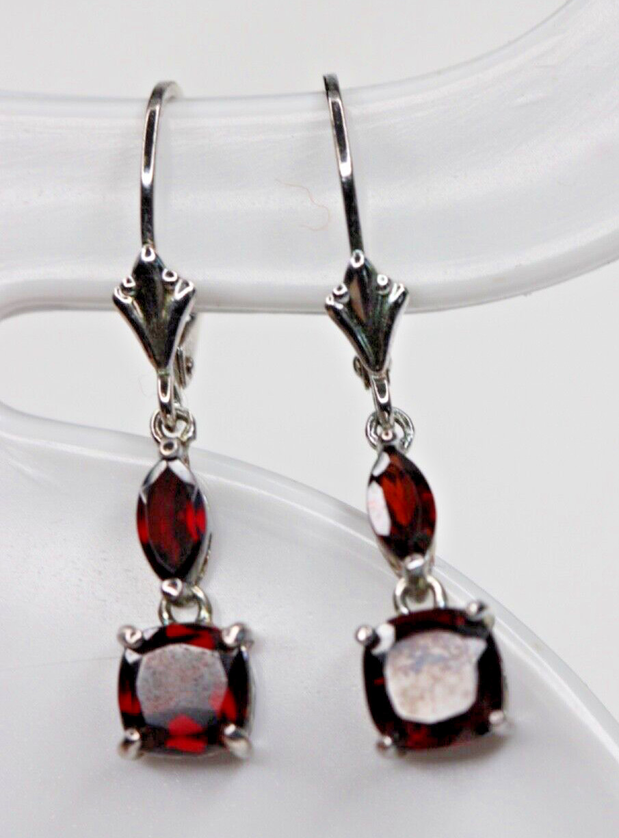 Signed Sterling Silver 925 Earrings Ruby Red Auro… - image 4