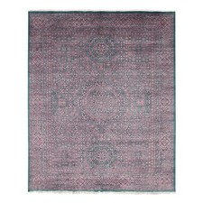 8'x9'9" Dark Green Obscured Mamluk Design Wool and Silk Hand Knotted Rug R79273
