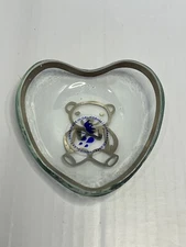 Small Annieglass Platinum Rim Heart Shape Dish Teddybear: 4.5 Inch Original Tag