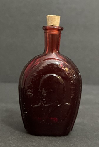 Vintage MINI RUBY RED GLASS BOTTLE FLASK BENJAMIN FRANKLIN MINIATURE WHEATON - Picture 2 of 18