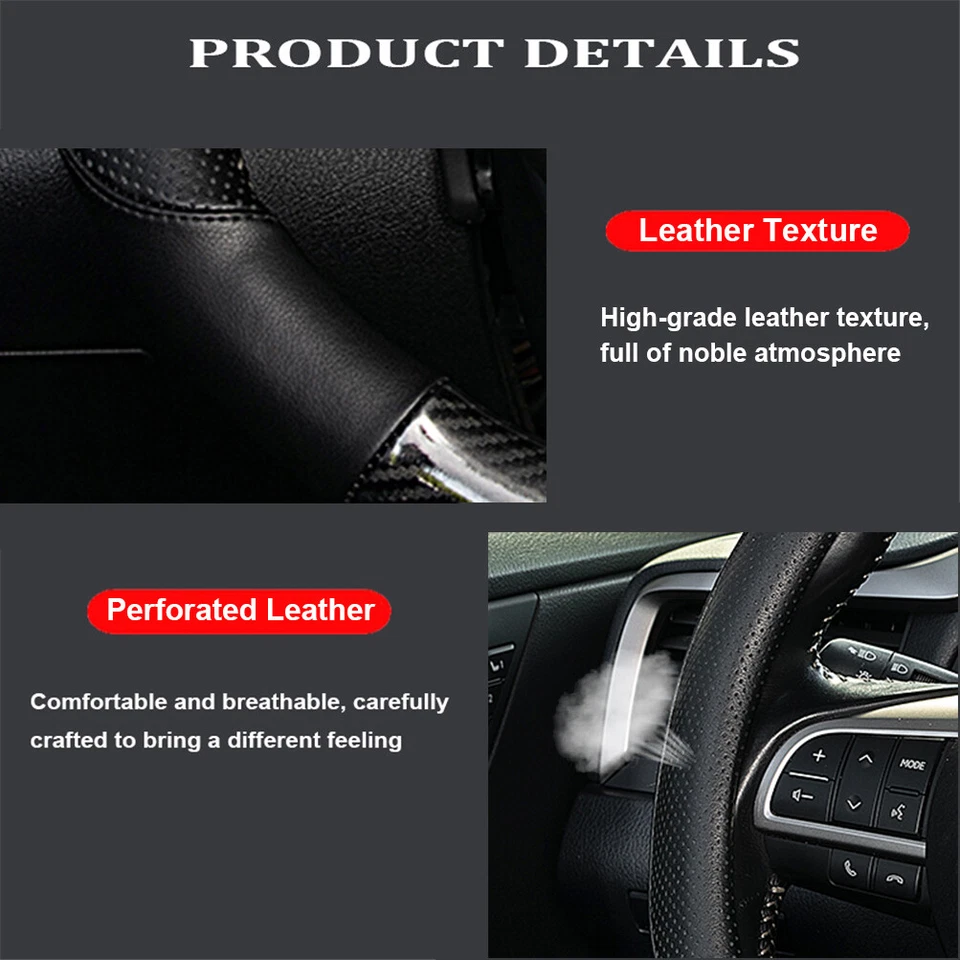 Cubierta de volante de coche de fibra de carbono de cuero negro transpirable antideslizante 15 '' Foto 4 de 4