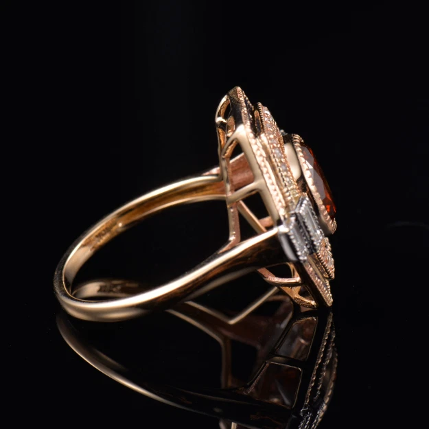 Anillo de compromiso de diamantes granate rojo natural para mujer joyería de piedras preciosas de oro de 14K 2 tonos Foto 4 de 4