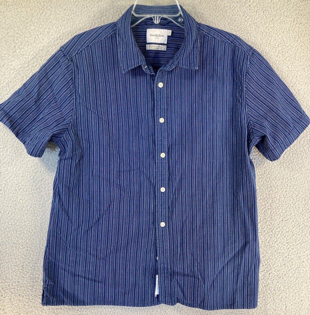 Goodfellow Men’s Large Blue Stripe Short Sleeve Button Up Shirt