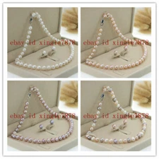 Genuine 8-9mm Freshwater Cultured Pearl Necklace Earrings Set 20''