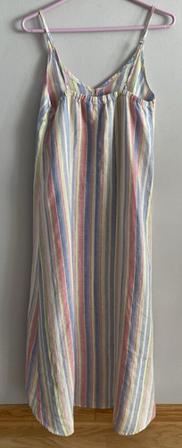 C & C California 100% Linen Spaghetti Strap Maxi Striped Dress Women's Size XS - Picture 4 of 6