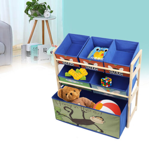 Wooden Kids Children Toy Storage Rack shelf with 6 Bags tidy Organizer Playroom - Picture 8 of 17