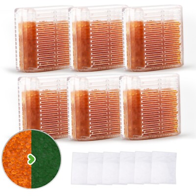 45 Gram 6 Pack Hard Plastic Silica Gel Desiccant Canister Orange to Dark Green