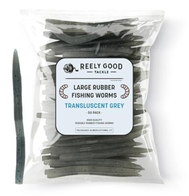 Reely Bass Lures (50 Pack), 5 Inch - Translucent Grey Bass Fishing Soft Plast...