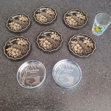  VINTAGE HAWAIAN COASTERS SET AND SHOT GLASS