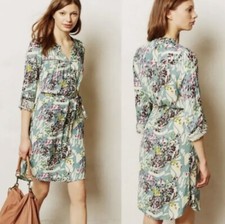 Anthropologie Dolan Left Coast Wander Gray Cream Floral Splatter dress S Small