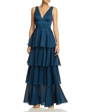 Laundry By Shelli Segal Women Tiered Ruffle Gown Teal Sz 2