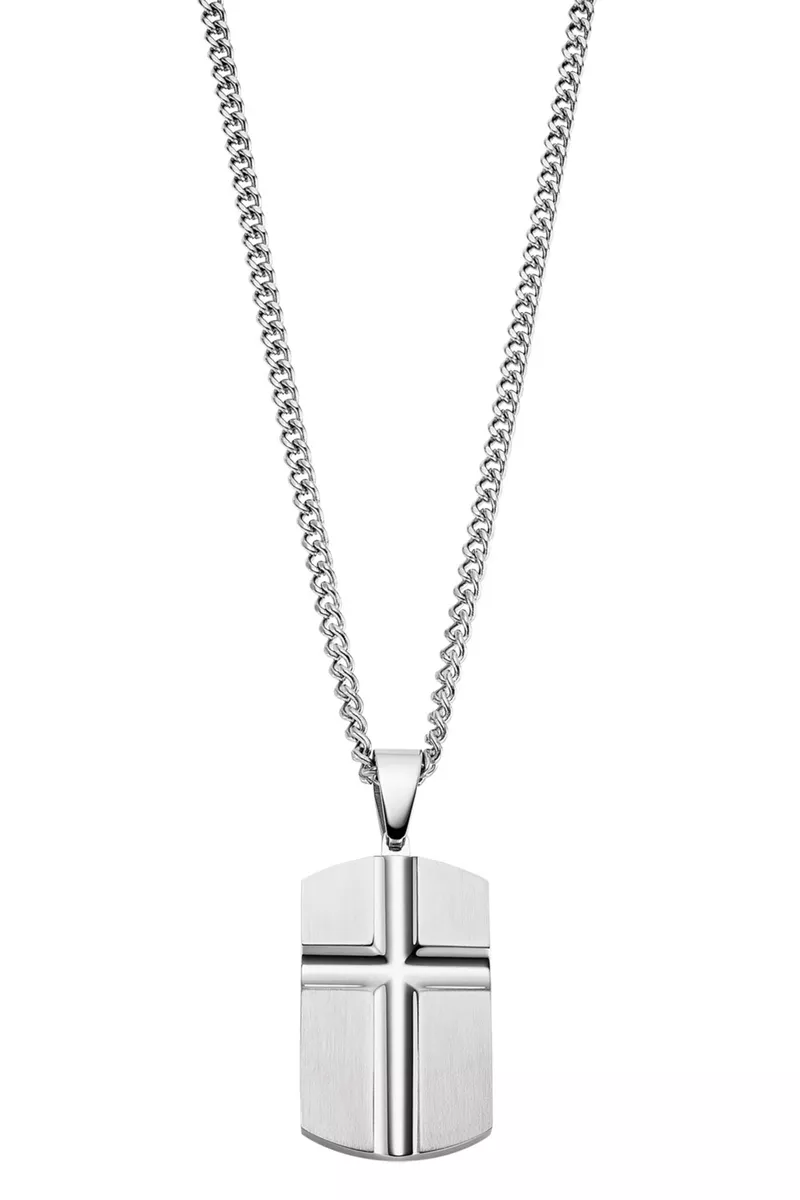Lotus Jewelry Men s Necklace Dog Tag With Cross Stainless Steel Ls2279 1 1