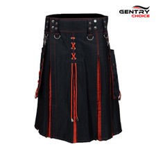 Scottish Fashion Kilt Utility Hybrid Kilt Black Red Highlander Outfit Sport Kilt