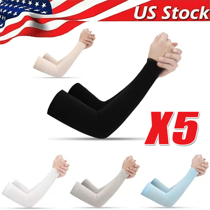 5 Pairs Cooling Arm Sleeves Cover UV Sun Protection Sports Outdoor For Men Women