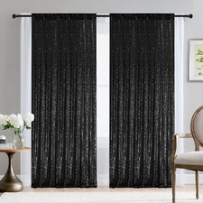 2 8FT-2PCS Black Sequin Backdrop Curtains Panels Photography Backdrop Glitter...