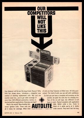 1961 Autolite Ignition Coils ''Our Competitors Won't Like This'' Vintage Print Ad