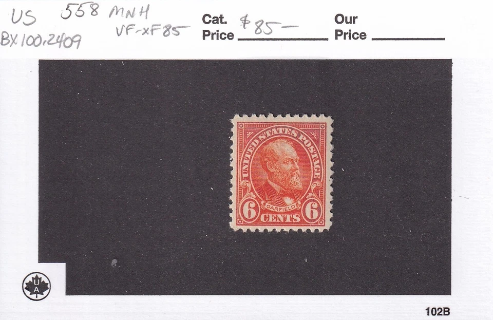 MATT'S STAMPS SCOTT #558, 6-CENT JAMES GARFIELD ISSUE, VF/XF-85, MNH CV$85 - Image 3 of 3