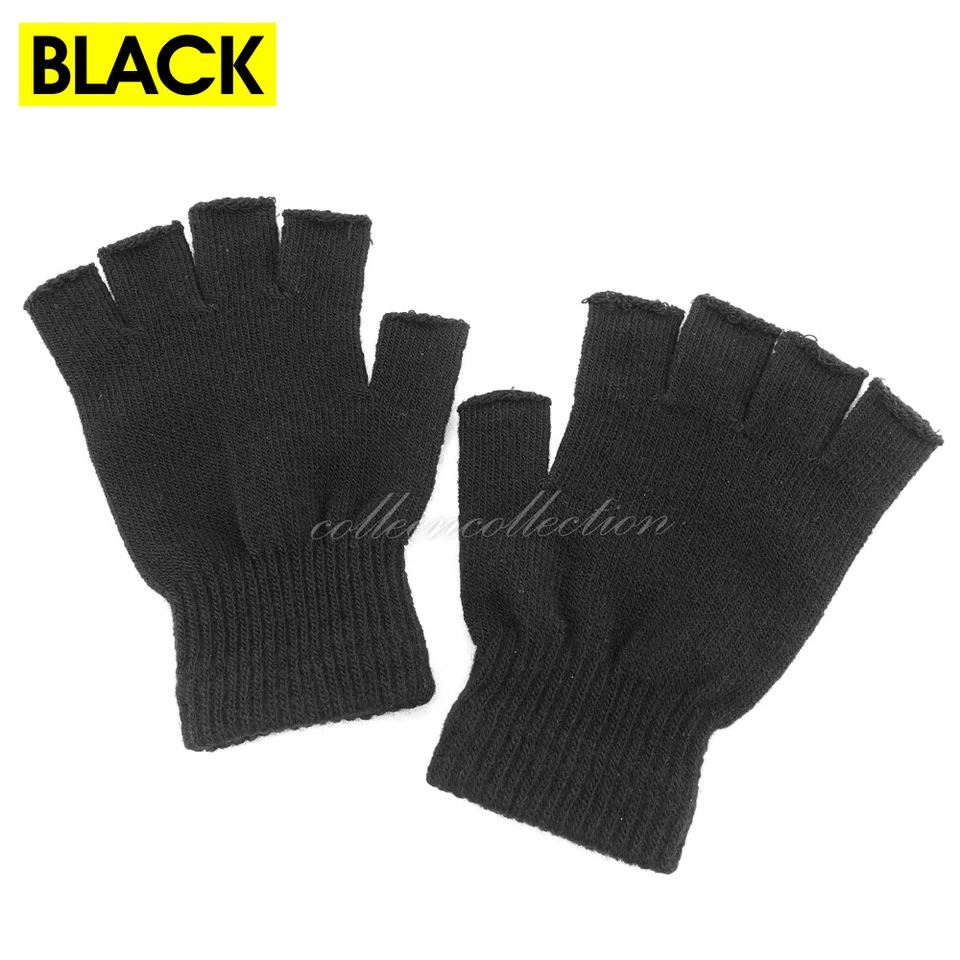 1 Pair Winter Fingerless Gloves Open Finger Black Soft Warm Knitted Glove Unisex - image 2 of 4