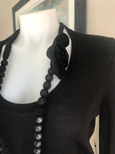 NWT Tahari Woman's Sweater Black Necklace Rose Size XS ~ Elegant ~ - Picture 4 of 6