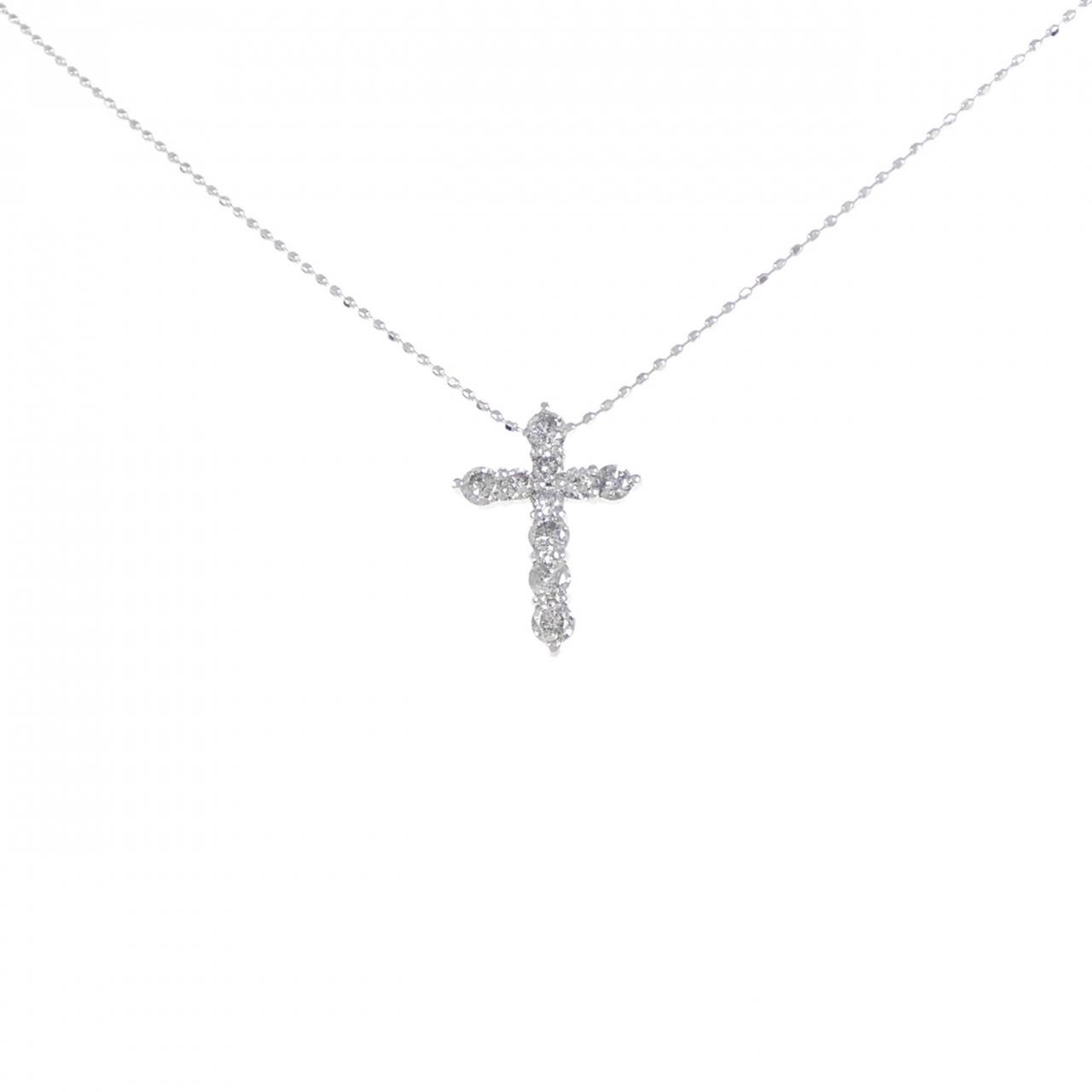 Authentic PT/K18WG Cross Diamond Necklace 0.50CT #230-000-015-0582