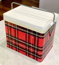 Vintage 1970s WILLOW Mini ESKY Sixer METAL COOLER  TARTAN/PLAID
