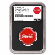 Coca-Cola® 6 gram Silver Bottle Cap NGC PF 70 UCAM ER ~ One of First 500