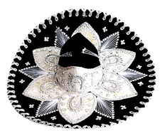 Mariachi Hat-Black  Silver Charro Sombrero Extra Fancy, Hand Made by Belri New