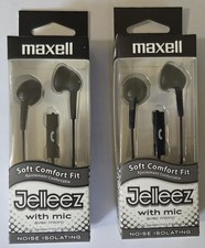 LOT OF 2, Maxell Soft Comfort Fit 191569 Jelleez Black Corded Earbuds Microphone
