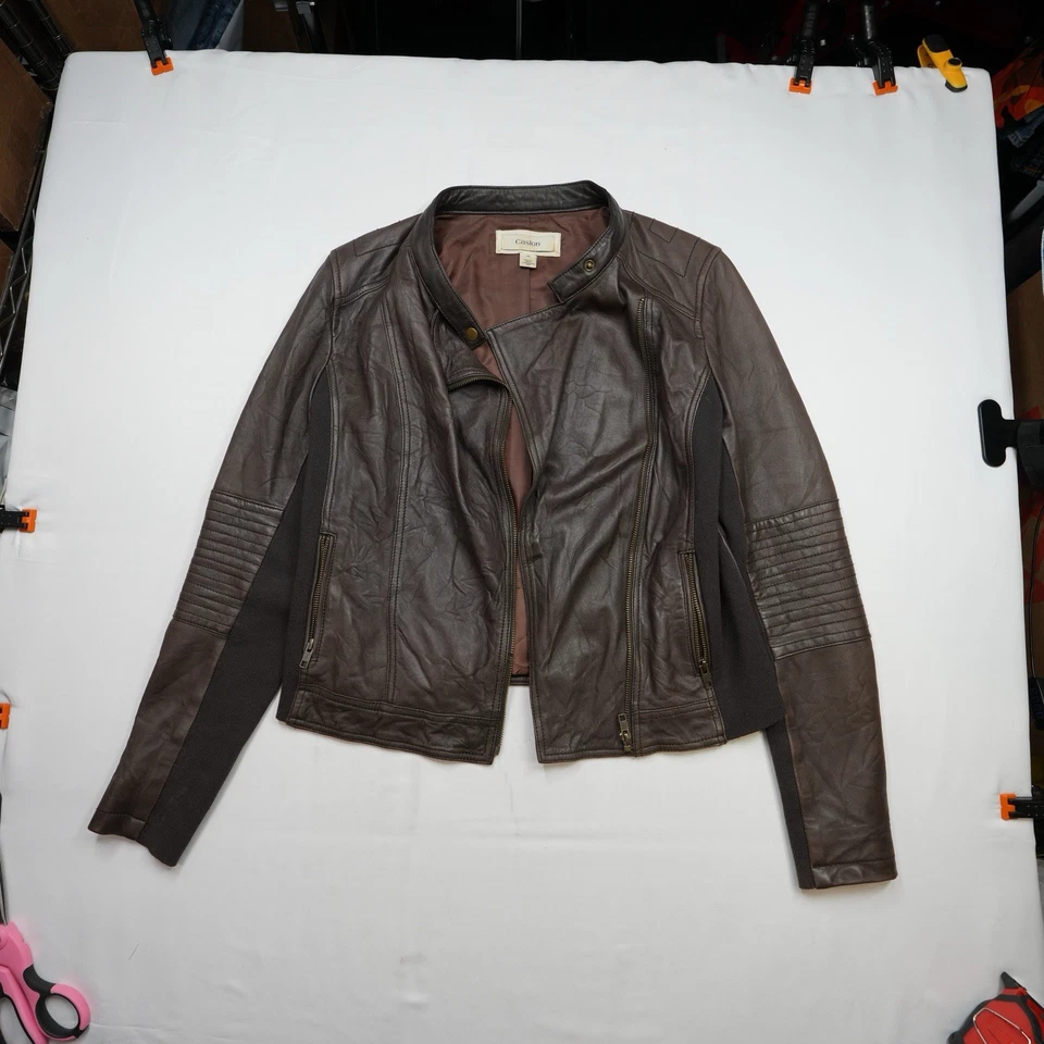 Chaqueta de Cuero Caslon De Colección Talla Mediana Para Mujer Marrón Cremallera Moto Manga Larga De Colección Foto 2 de 4