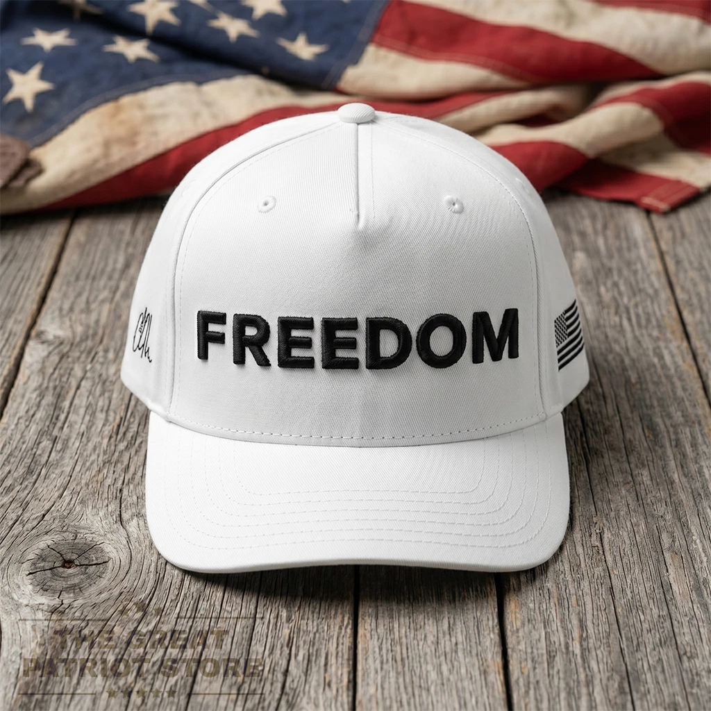 White Freedom Hat, USA Flag Patriotic Cap for Men Women, 3D Puff Embroidery