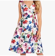 Adrianna Papell Floral Mikado Fit & Flare Midi Dress Wedding Guest Size US 16