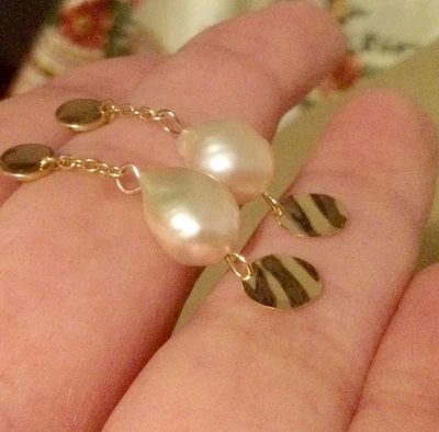 Or Jaune 18 Carats-Perles de Culture, Boucles d’Oreilles Pendantes Clous 750 18K - Photo 1/4