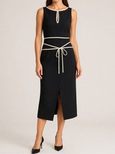 The Limited Stretch Black Ivory Piped Tie Waist Midi Dress Size 4
