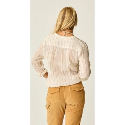 Carve Designs Dylan Gauze Shirt Cotton Striped Button Down White Tan Size Small