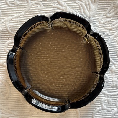 Vintage MCM Anchor Hocking Brown Heavy Glass Ashtray Scalloped Edge Flower Lotus