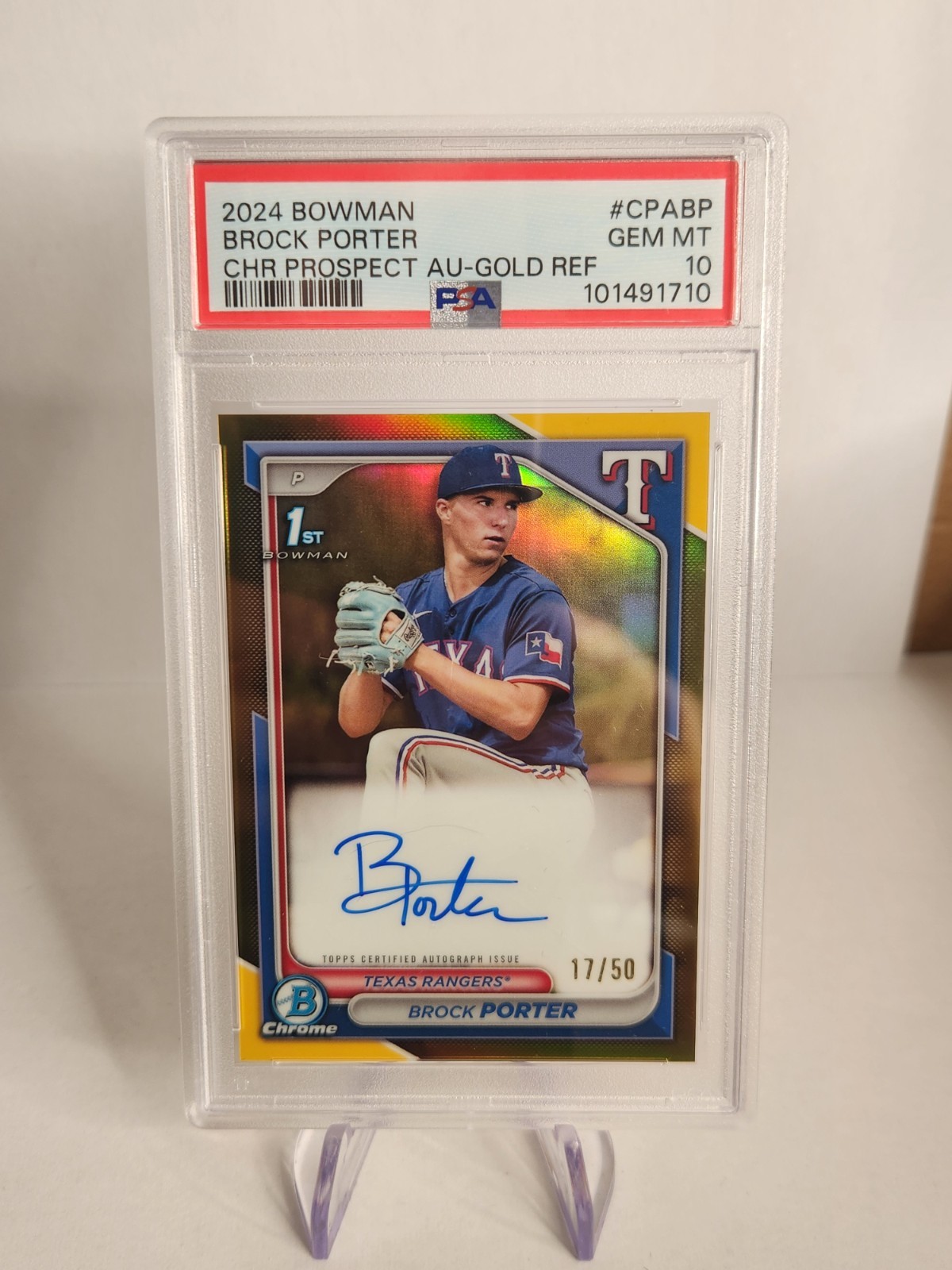 BROCK PORTER 2024 BOWMAN CHROME 1ST AUTO TRUE GOLD REFRACTOR /50 PSA 10 CPABP