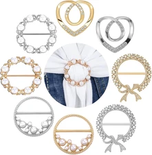 8PCS Rhinestone Scarf Rings Adjustable Buckle Clips for Scarves, Sweaters, Tops