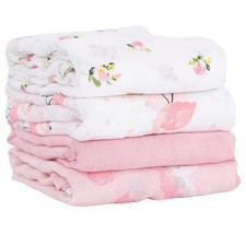 Baby Muslin Swaddle Blanket Receiving Breathable Cotton 4 Pc Pink Girl 47x47