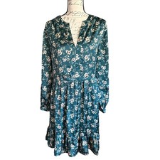 Vince Camuto Plus Size Green Floral Satin Baby Doll Dress Size 1X