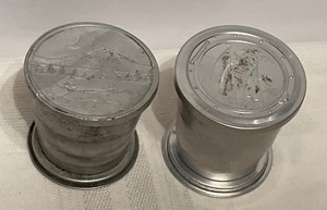 2 Vintage Collapsible Aluminum Drinking Cups Camping & Boat Design 3”
