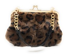 Fosrion Luxurious Leopard-Print Genuine Mink Fur Evening Handbag   Elegant