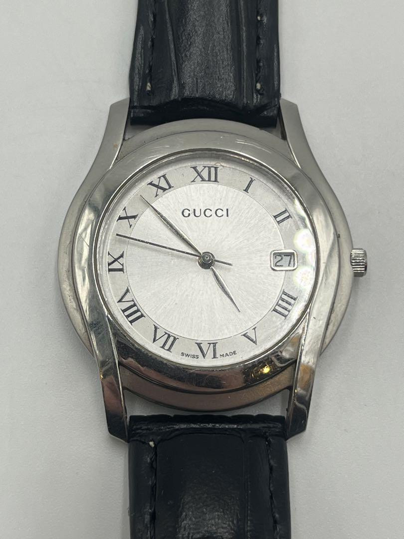 GUCCI 5500M QZ Quartz Date Men's Watch Silver Stainless GUCCI 5500M QZ Quartz Date Men's Watch Silver Stainless